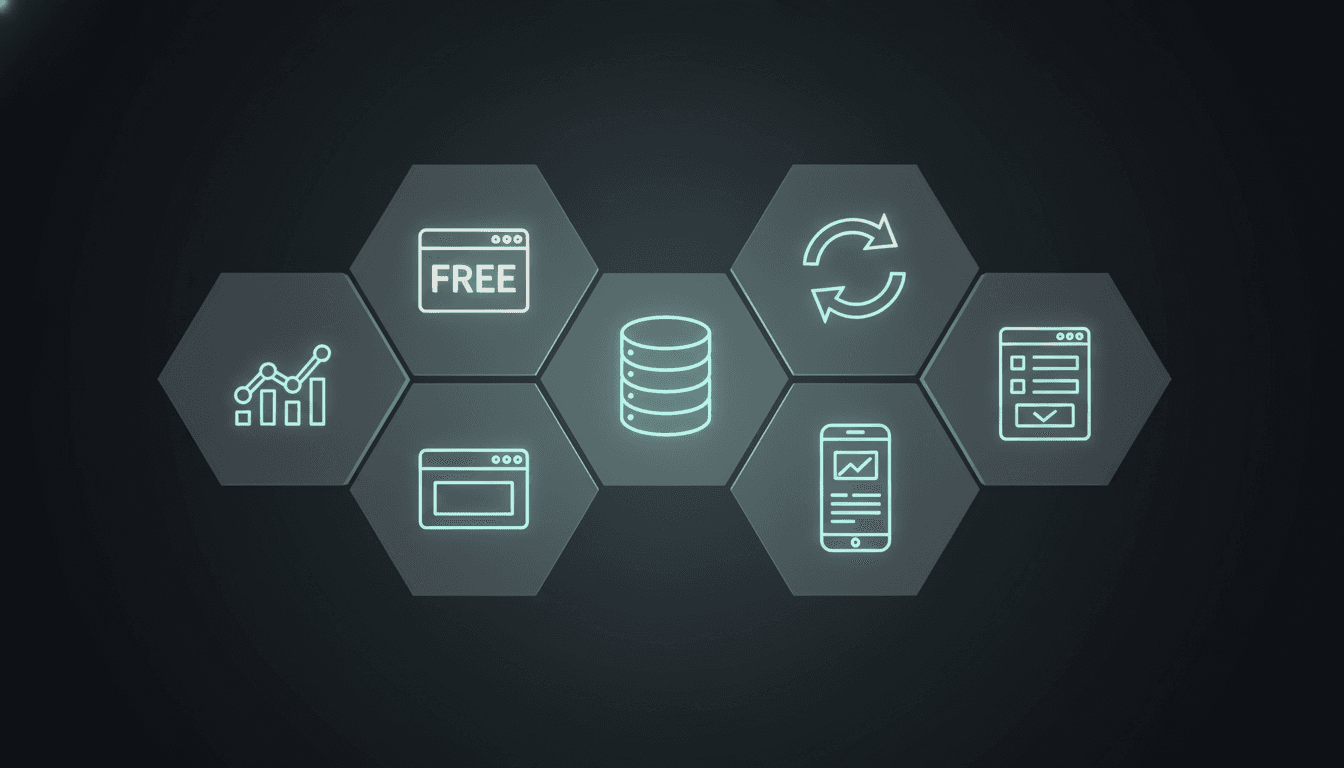 Mosaïque hexagonale d'icônes d'outils no-code gratuits