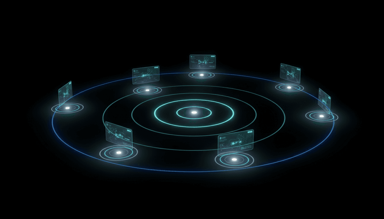 Radar futuriste scannant les tendances émergentes du no-code