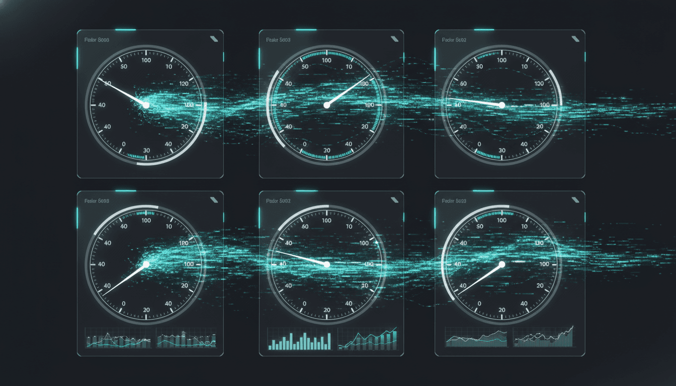 Dashboard de jauges de performance accélérant vers le maximum